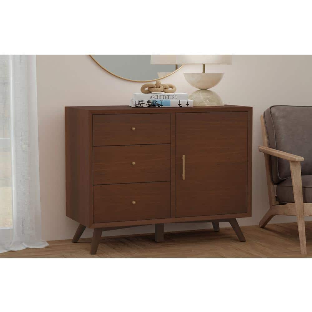 Flynn Walnut Mid-Century Modern Accent Cabinet with Bronze Hardware