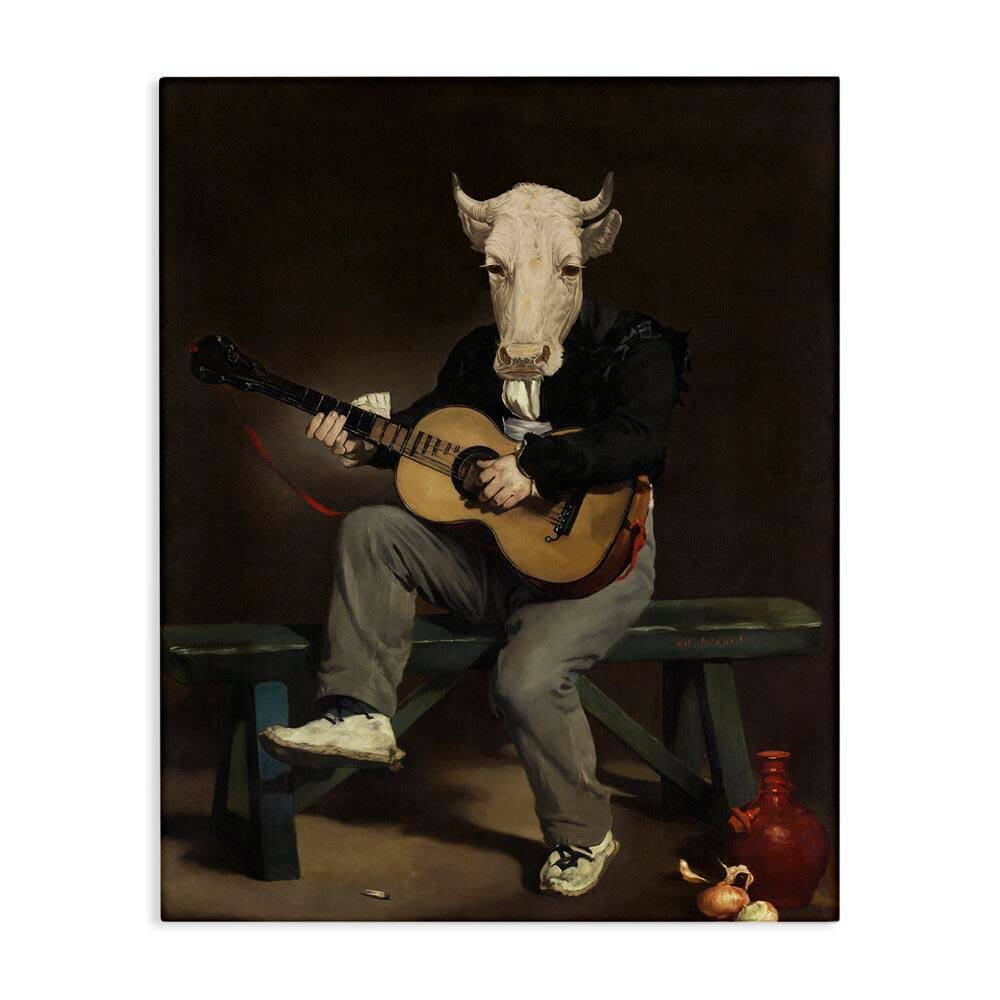 Cow Playing Guitar by Alicia Longley Unframed Music Graphic Art Print 30 in. x 24 in. price history on PriceWatchPro
