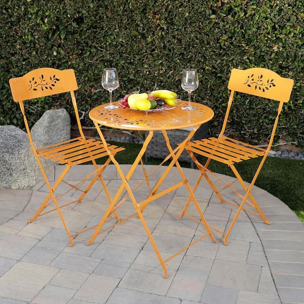 Unbranded Orange 3-Piece Metal Round Outdoor Bistro Set