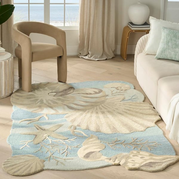 Waterside Blue 5 ft. x 7 ft. Graphic Contemporary Area Rug