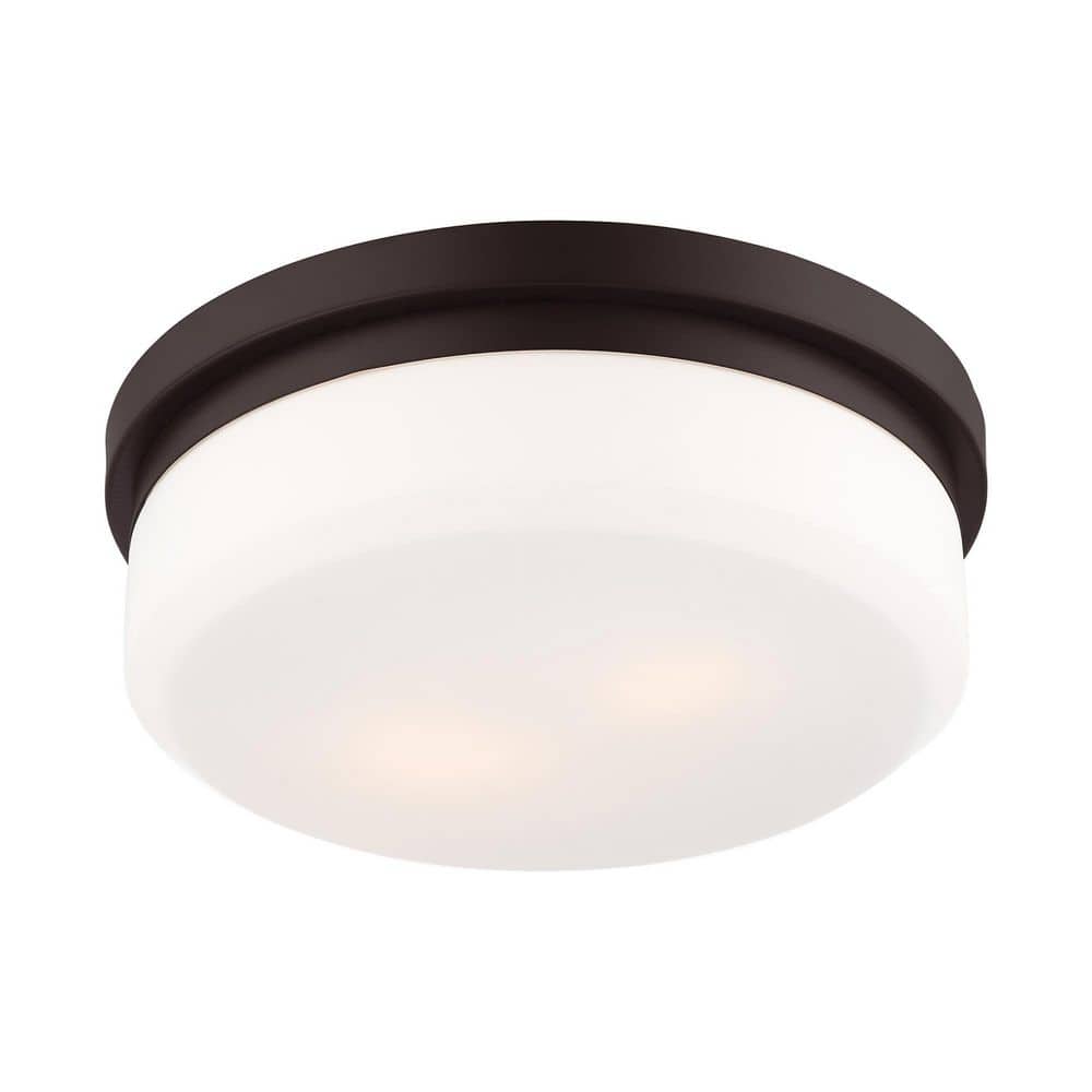 Stratus Modern 2-Light Flush Mount in Bronze with Hand Blown Satin White Glass