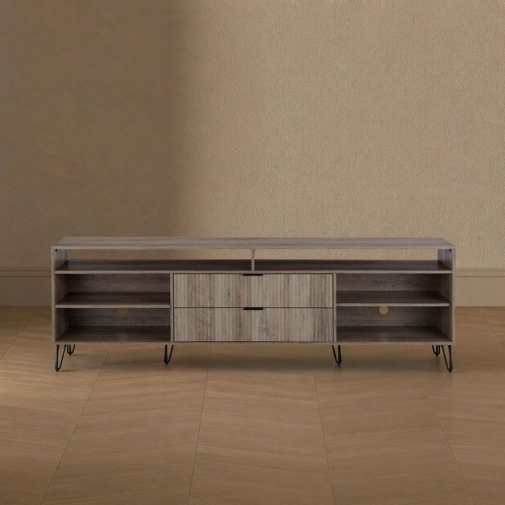 DUMBO 85 in. Rustic Grey Mid-Century Modern TV Stand Fits TV's up to 80 in. with SNAP Tool-Free Assembly