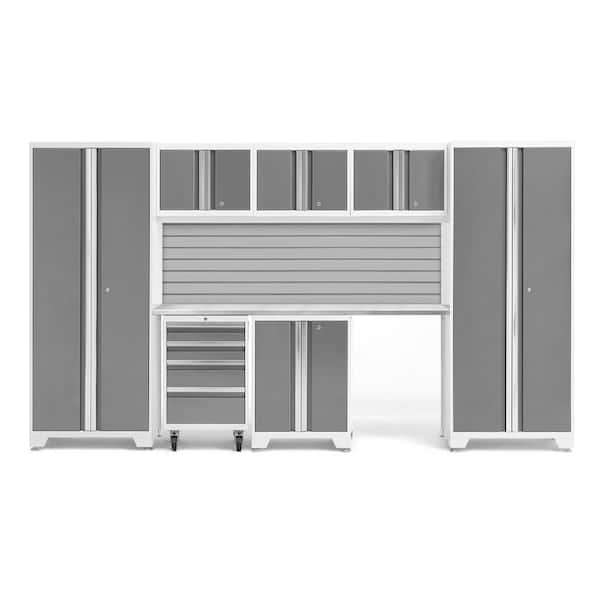 NewAge Products Bold 132 in. W x 76.75 in. H x 18 in. D 24-Gauge Steel Garage Cabinet Set in Platinum (8-Piece)