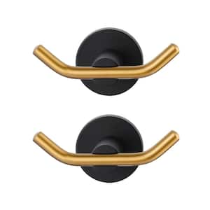 Wall Mounted Bathroom J-Hook Robe/Towel Hook in Black and Gold 2-Pack