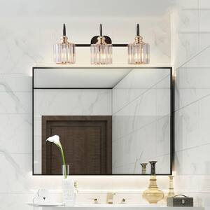 23 in. 3 Lights Vintage Black Bath Vanity Light Wall Bathroom Over Mirror Light with Glass Shade