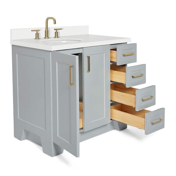 ARIEL Taylor 37 in. W x 22 in. D x 36 in. H Bath Vanity in Grey with Pure White Quartz Top