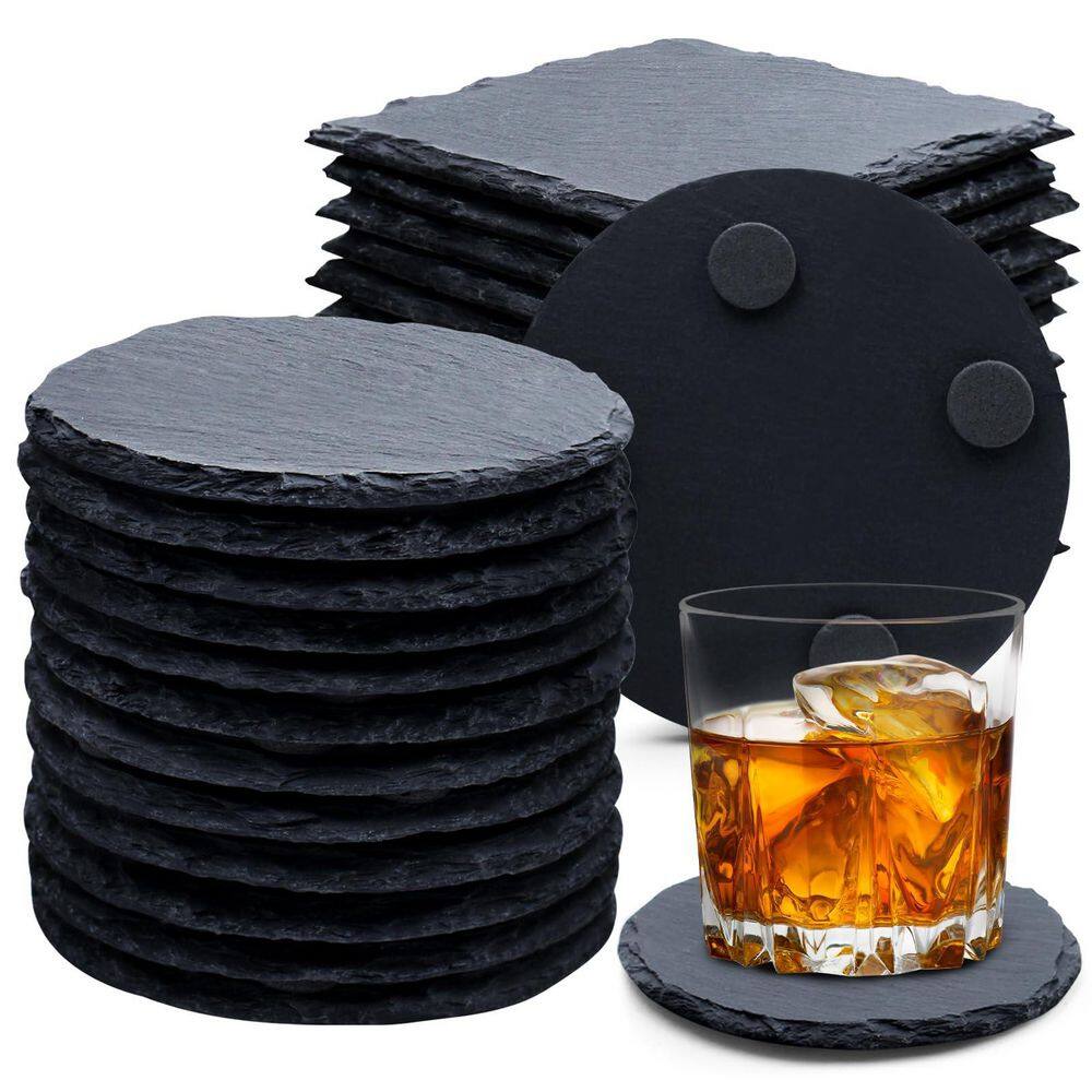 4 in. 24-Piece Black Stone Slate Coasters, Square and Round Drink Mats for Home & Bar, Halloween, Christmas price history on PriceWatchPro
