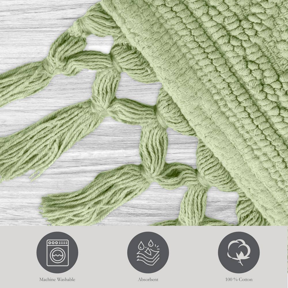 Sage Green Cotton Fringe Geometric Bath Rug 21 x 41 in