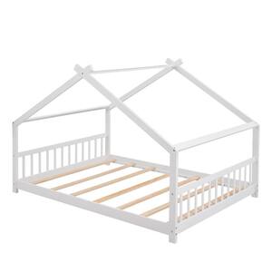 White Low Full Size Wood House Bed