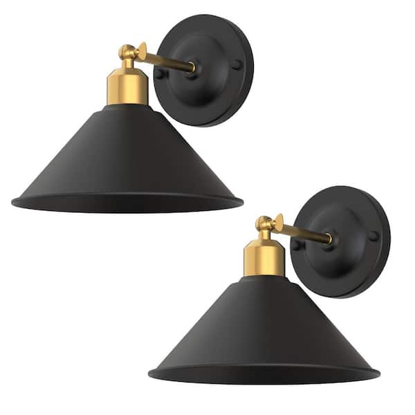 YANSUN 9 in.2-Pack Black and Gold Bell Wireless Wall Sconces, Dimmable LED Wall Lights with Remote Control for Bathroom Bedroom
