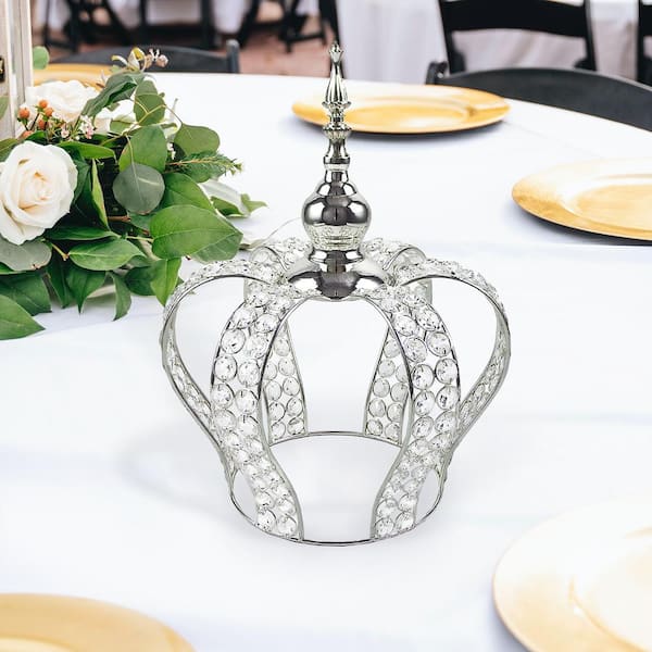 Silver Table Decor Decorative Crown Metal Accent Piece with Mirror 10 in.