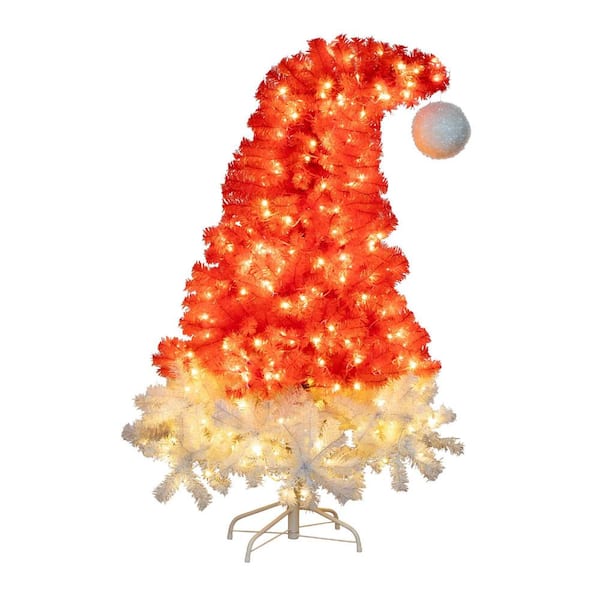 Nearly Natural 5 ft. Pre-Lit Holiday Red Santa's Hat Artificial Christmas Tree with 300 LED Lights and 720 Tips