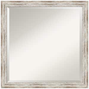 Distressed Cream 22.5 in. x 22.5 in. Beveled Square Wood Framed Bathroom Wall Mirror in Cream,White