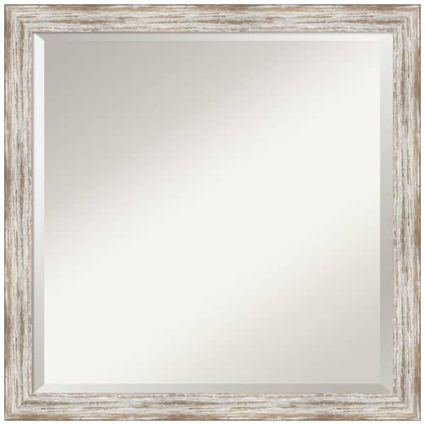 Amanti Art Distressed Cream 22.5 in. x 22.5 in. Beveled Square Wood Framed Bathroom Wall Mirror in Cream,White