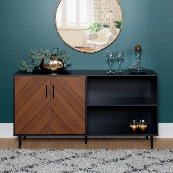 Walker Edison Furniture Company 58 in. Solid Black Composite TV Stand 69 in. with Doors