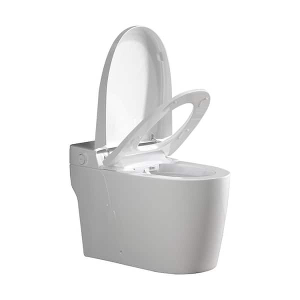 12 in. Wall Hung 1-Piece 1.6/1.1 GPF Dual Flush Elongated Toilet in White Seat Included with LED Night Light