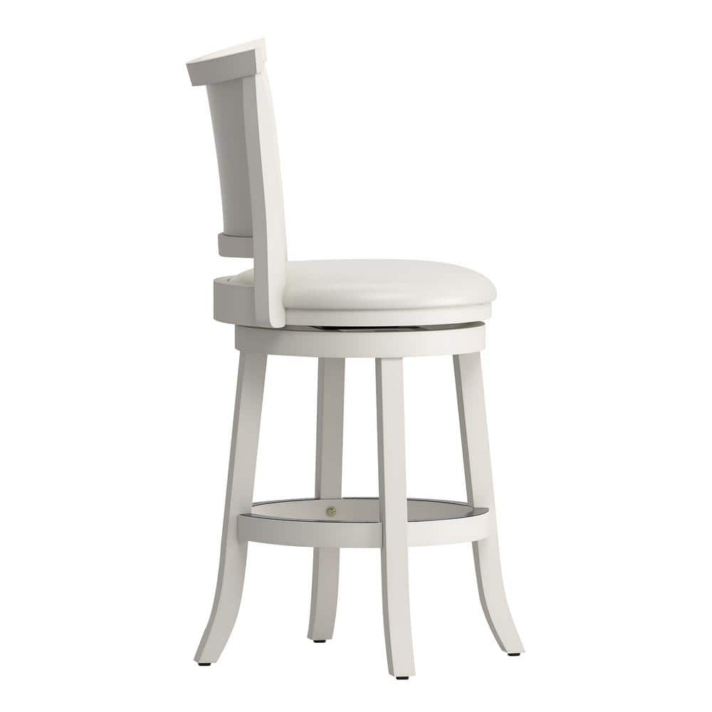 White Wood Swivel Counter Height Barstools with Leather Seats, Set of 2