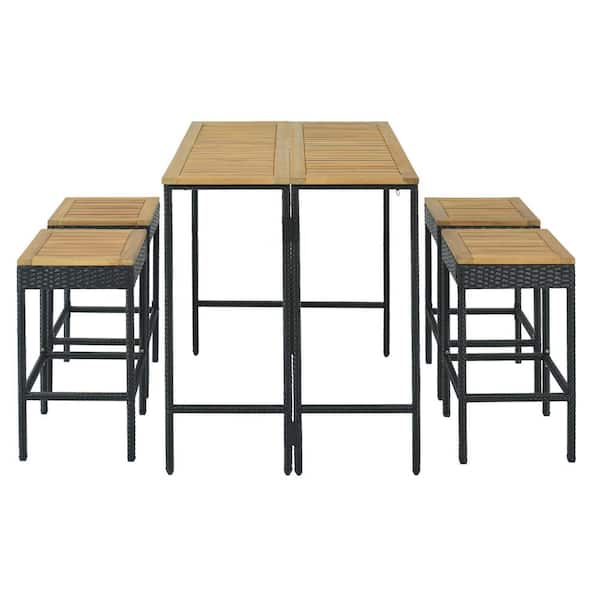 TIRAMISUBEST Foldable 5-Piece Wicker Outdoor Dining Set Bistro Set