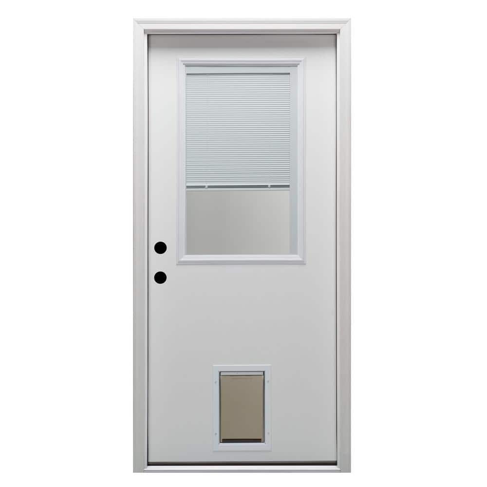 34 in. x 80 in. Internal Blinds Right-Hand Inswing 1/2-Lite Clear Primed Steel Prehung Front Door with Pet Door price history on PriceWatchPro