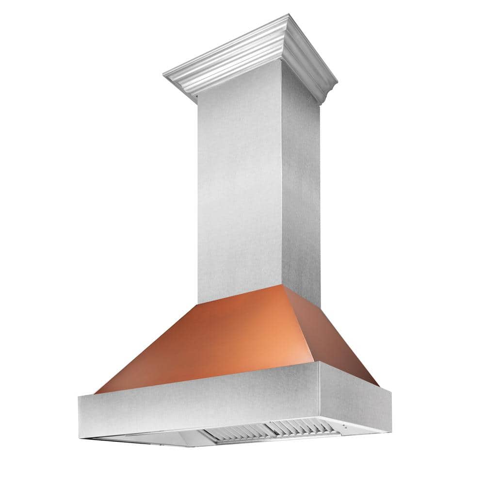 30 in. Ducted Satin Stainless Steel Wall Mount Range Hood with Copper Shell