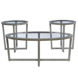 Bowie 46.5 in. L Sandstone Gray Oval Glass top 3piece Coffee Table and End table set