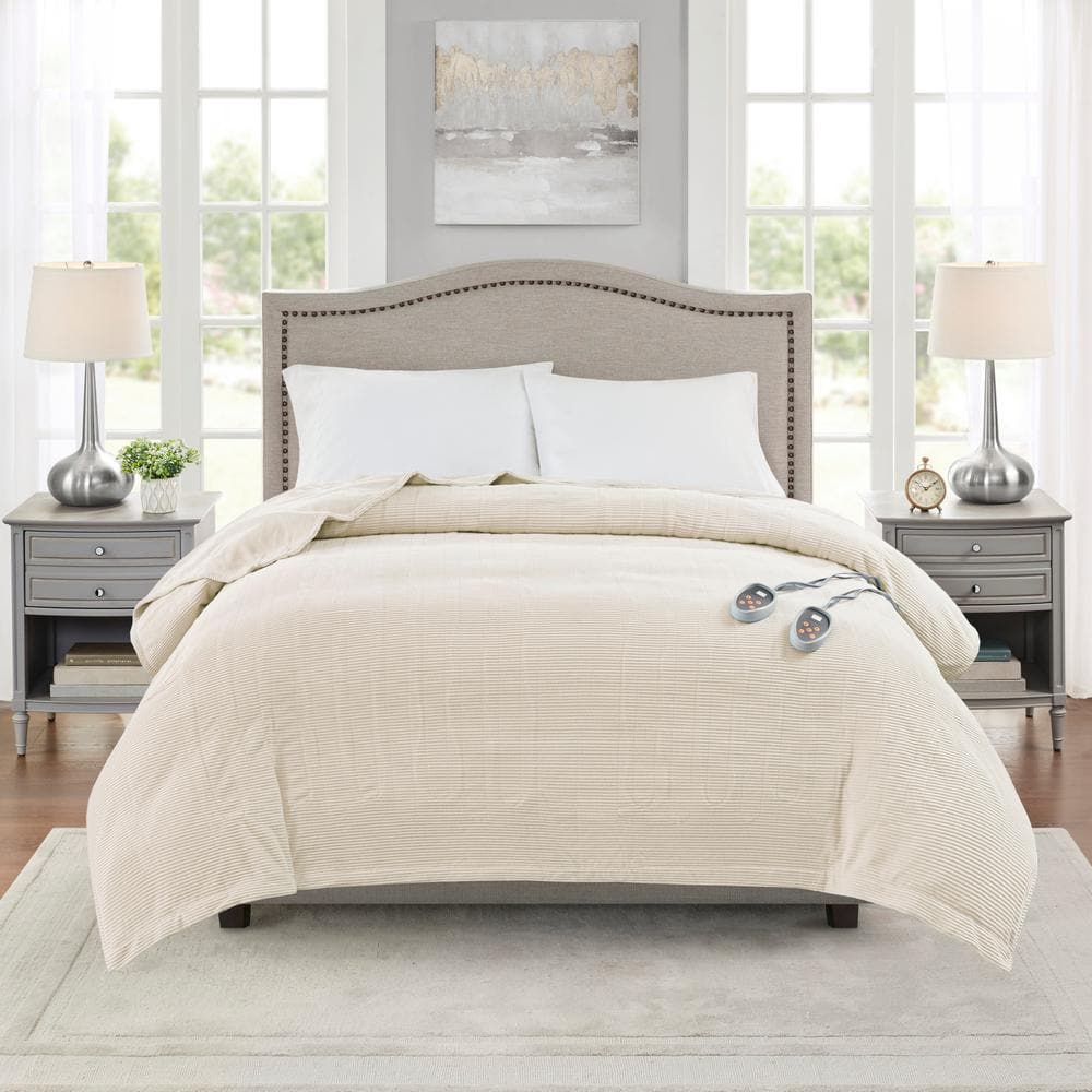 Twin Ivory Knitted Micro Fleece Heated Blanket