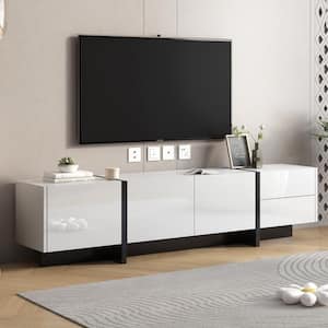 74.8 in. White High Gloss UV Surface TV Stand Fits TVs up to 80 in. with Cabinets and 2-Drawers