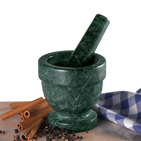 Marble Mortar and Pestle Set Spice Herb Grinder — Dk Mottled Green