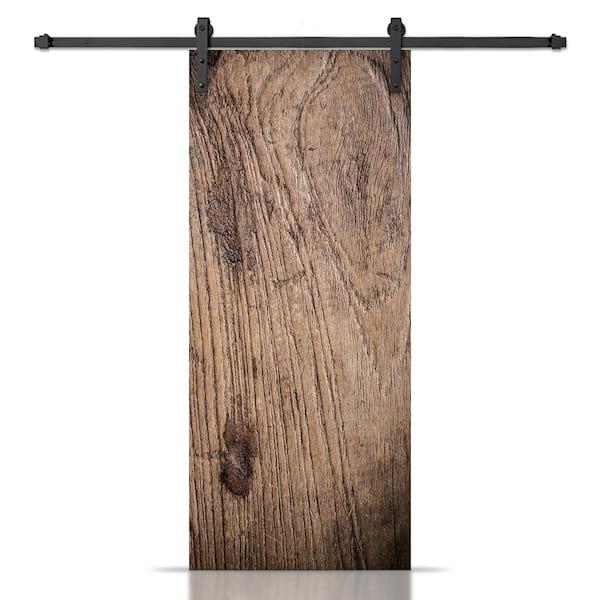 CALHOME 36 in. x 96 in. Black Painted Composite MDF Paneled Interior Sliding Barn Door with Hardware Kit