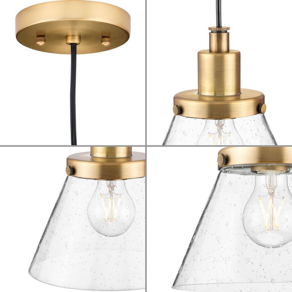 Hinton Vintage Brass Pendant Light with Seeded Glass Shade