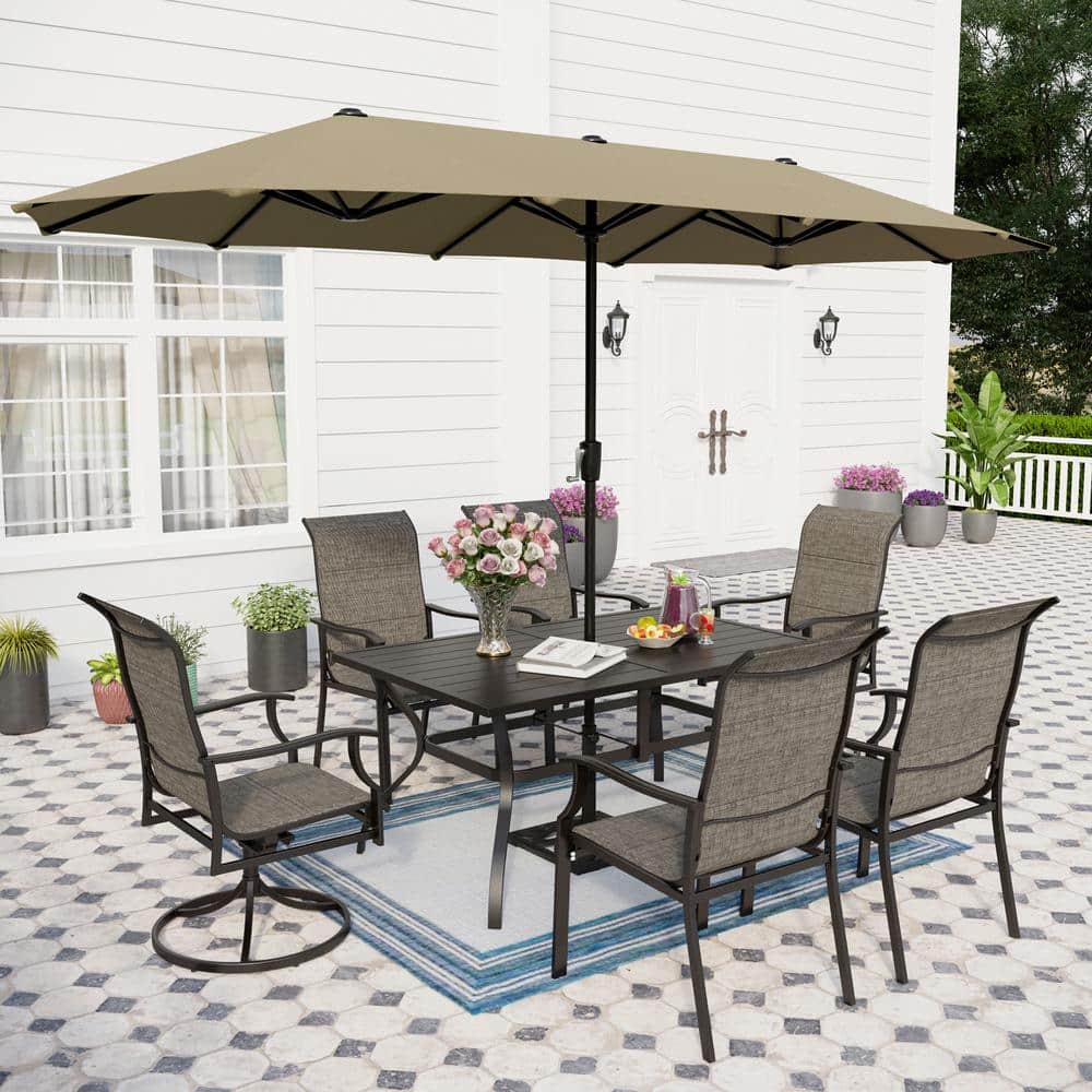 PHI VILLA 8Piece Metal Outdoor Dining Set with Umbrella and Padded