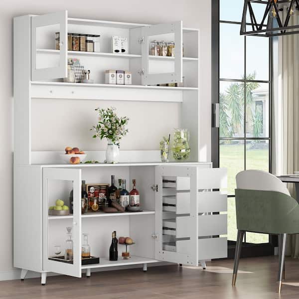 HOMEFORT Tall Kitchen Pantry Storage Cabinet with Doors and Shelves, Wooden  Food Pantry Farmhouse Cupboard Freestanding Buffet for Kitchen Dining  Living Room, White 