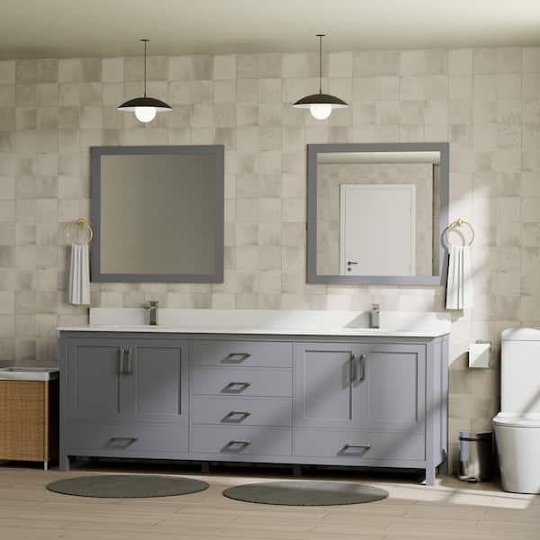 Lexora Jacques 80 in. W x 22 in. D Dark Grey Bath Vanity, Cultured Marble Top, and 30 in. Mirror