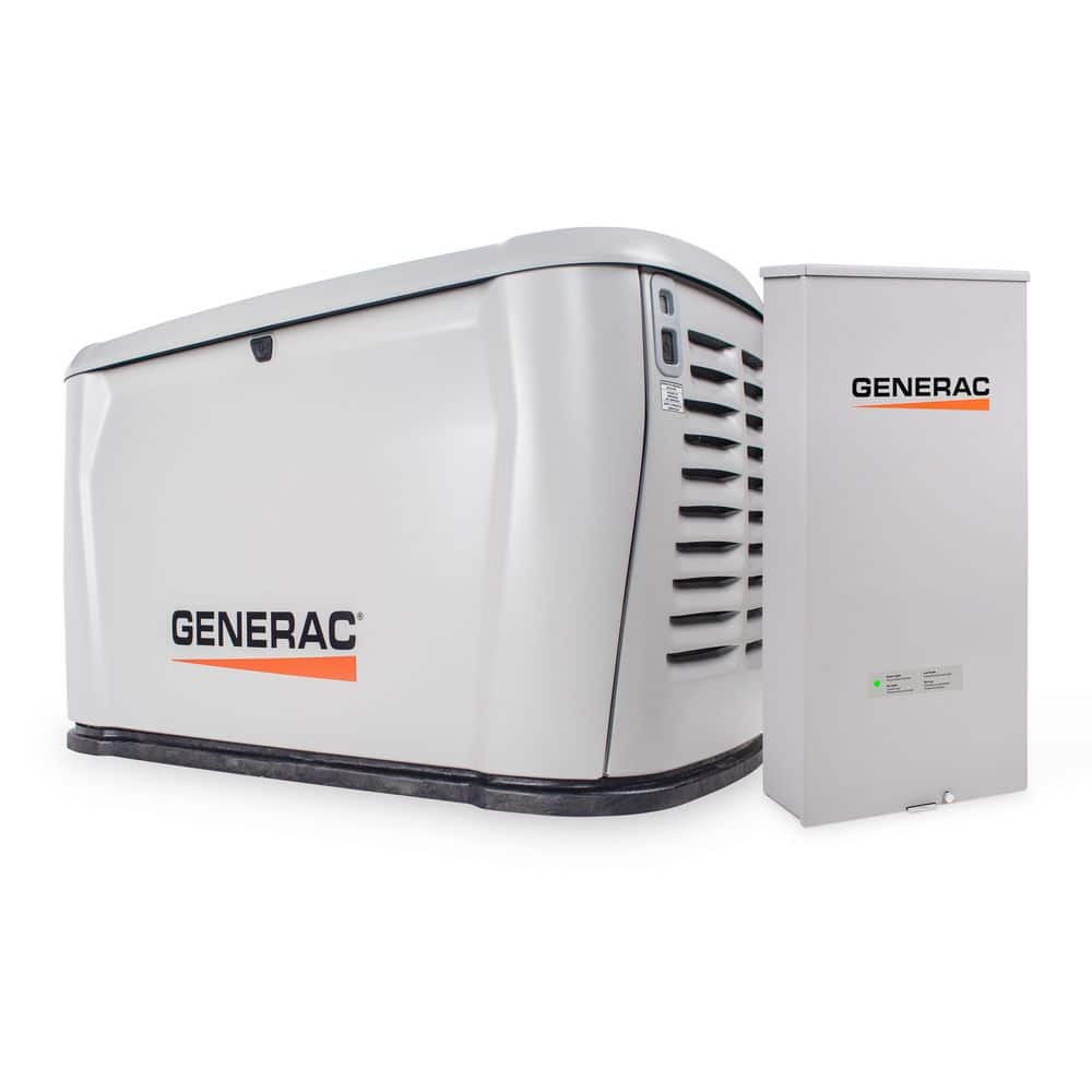 GENERAC 14kW Air-Cooled Auto Start Natural Gas or Propane Whole House Generator and 200 Amp Transfer Switch w/ Smart Monitoring (7323)
