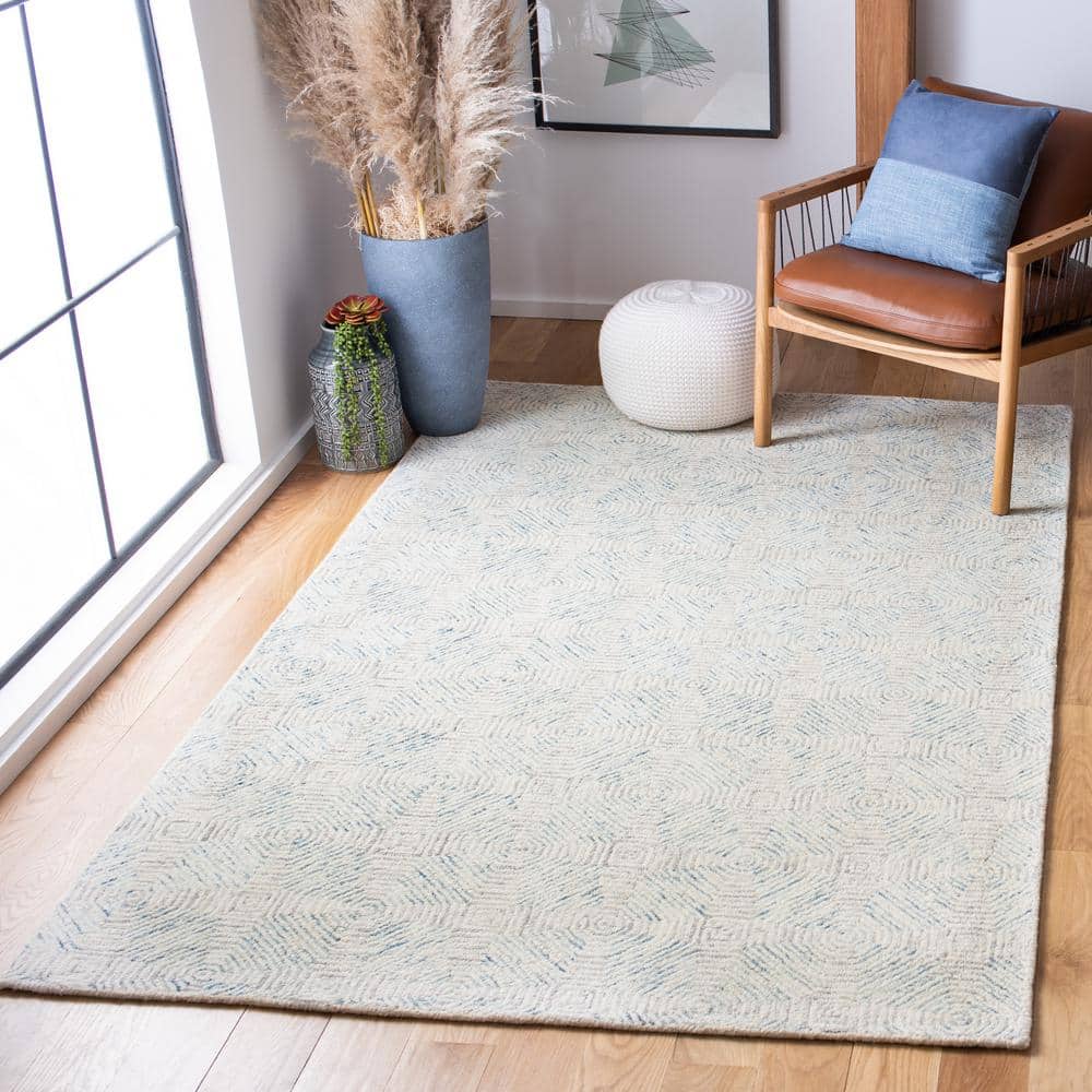 Handmade Light Blue Abstract Wool and Synthetic 4' x 6' Rug