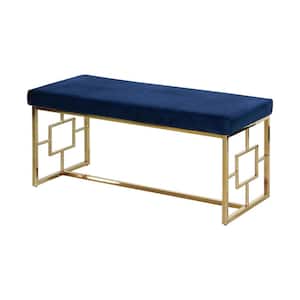 Lucy 18.5 in. H x 18.5 in. W x 39.5 in. D Blue Velvet Accent Bench, Gold