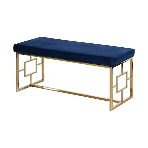 Best Master Furniture Lucy 18.5 in. H x 18.5 in. W x 39.5 in. D Blue Velvet Accent Bench, Gold
