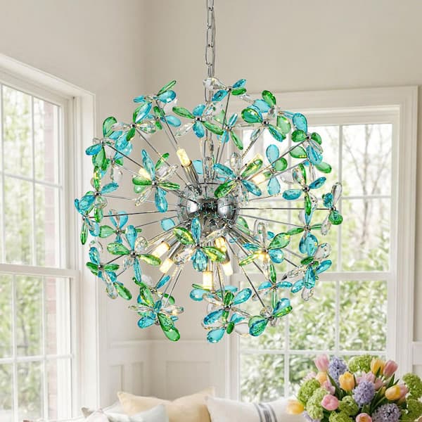 Globe Branches フラワーシャンデリア HUOKU Yvon 11-Light 19.7 in.W Chrome Colored Crystal Flower Globe