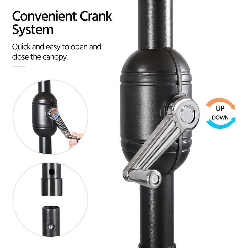 7.5 ft Black Metal Market Patio Umbrella with Crank Lift
