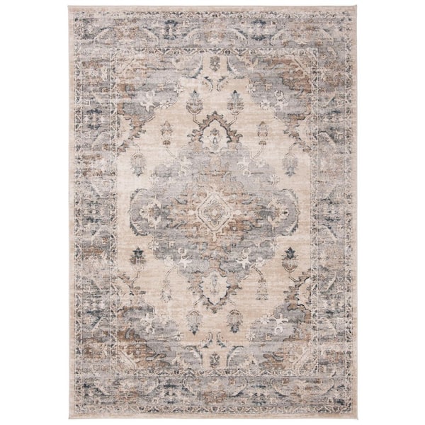Martha Stewart 2 ft. x 4 ft. Beige/Gray Distressed Ornate Area Rug