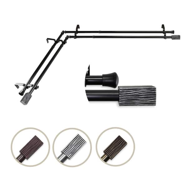 Rod Desyne 13/16" Dia Adjustable 66" to 120" Double Corner Window Curtain Rod in Black with Alder Finials