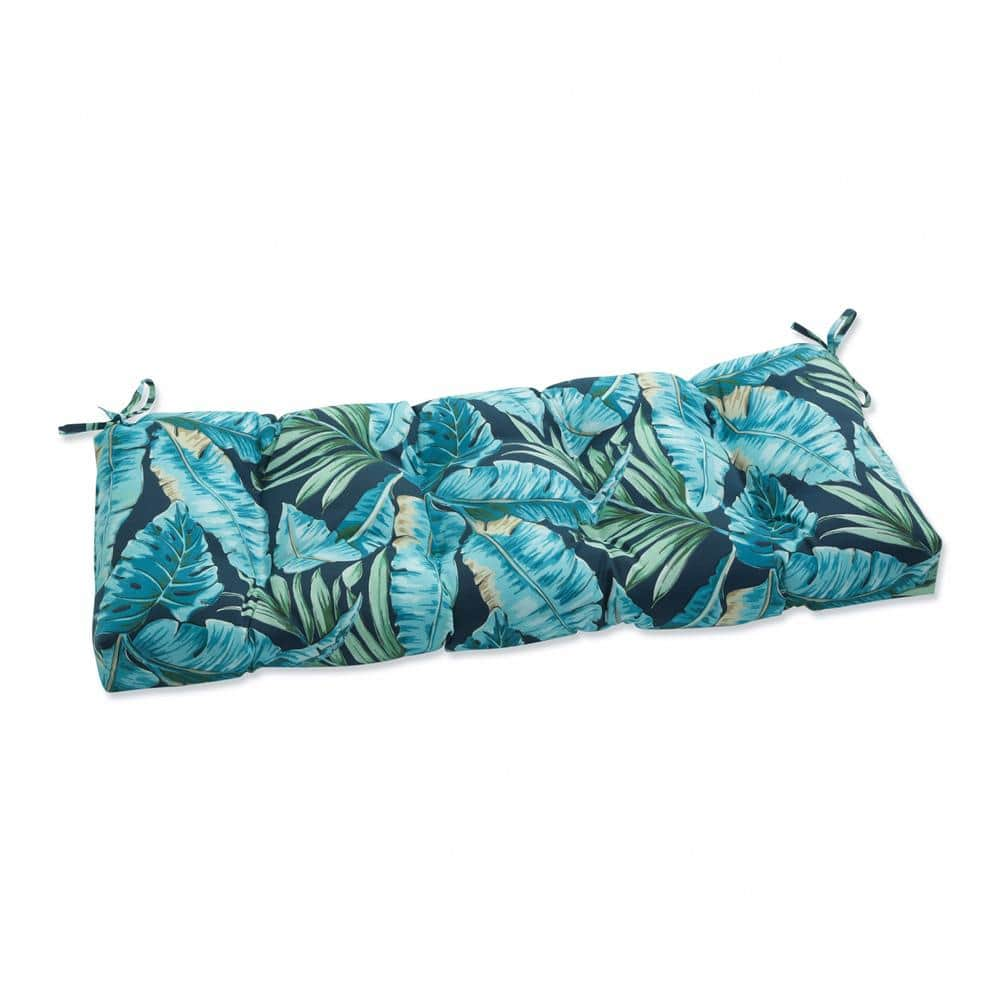 Pillow Perfect Tropical Rectangular Outdoor Bench Cushion in Blue