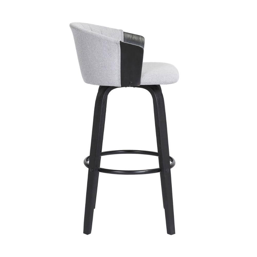 Oja 30 Inch Light Gray Fabric Swivel Barstool with Black Wood Legs