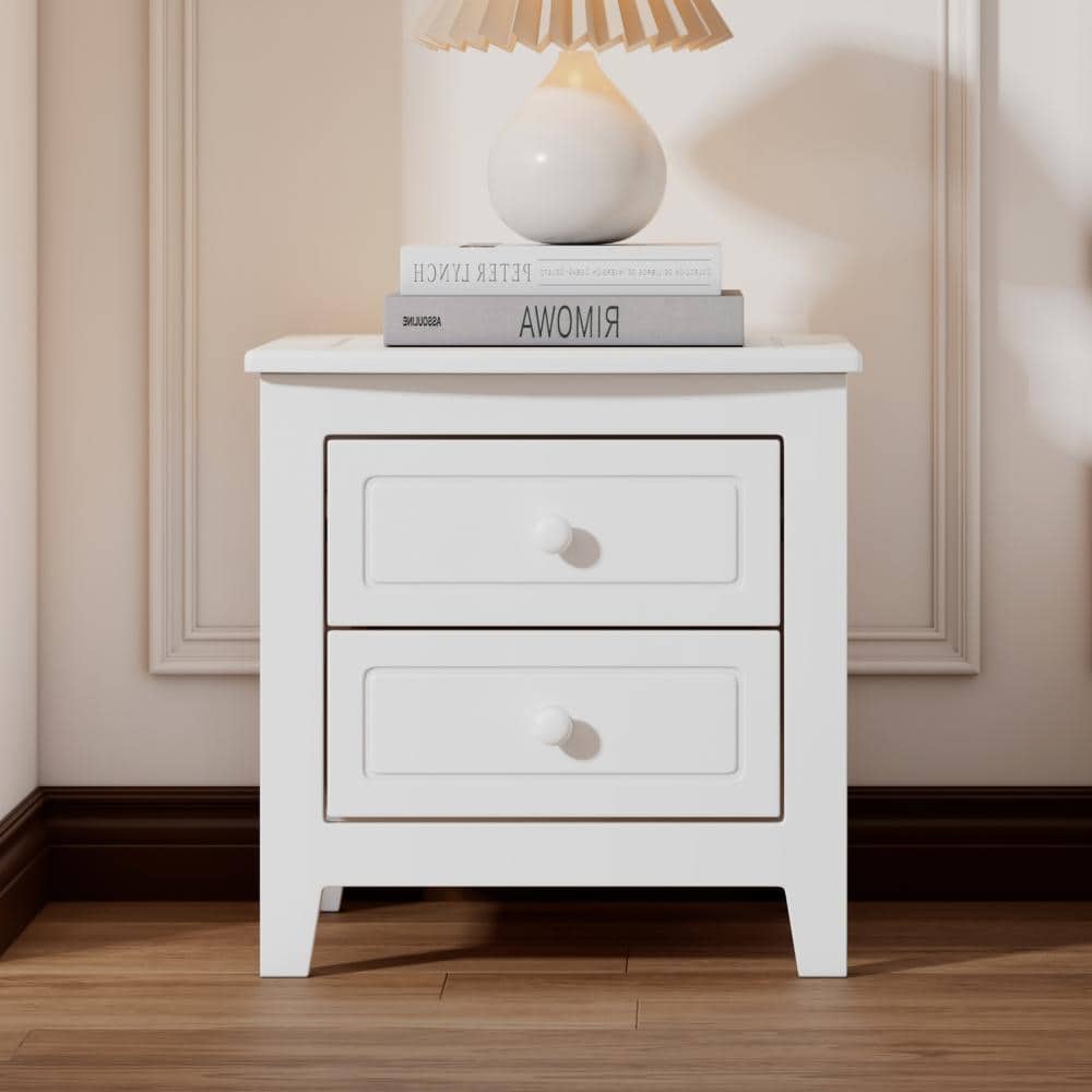 White Mid Century Retro Bedside 2-Drawer Nightstand with Classic Design price history on PriceWatchPro