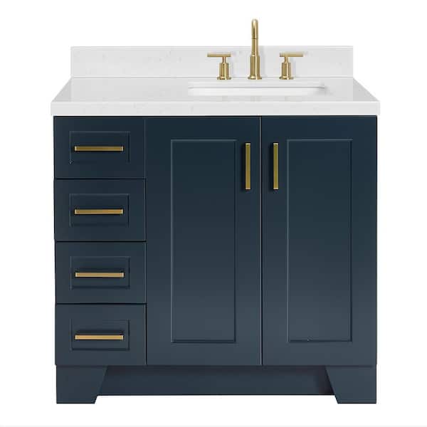 Taylor 36 in. W x 22 in. D x 36 in. H Single Sink Freestanding Bath Vanity in Midnight Blue with Carrara Quartz Top