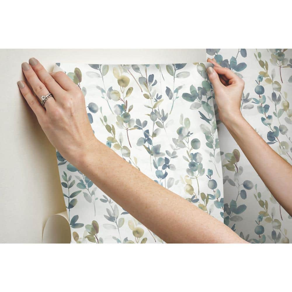 Navy Blue Eucalyptus Peel and Stick Vinyl Wallpaper
