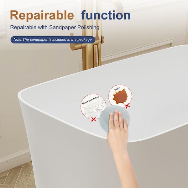 SJ STAR&JANE Zora 47 in. x 28 in. Solid Surface Freestanding