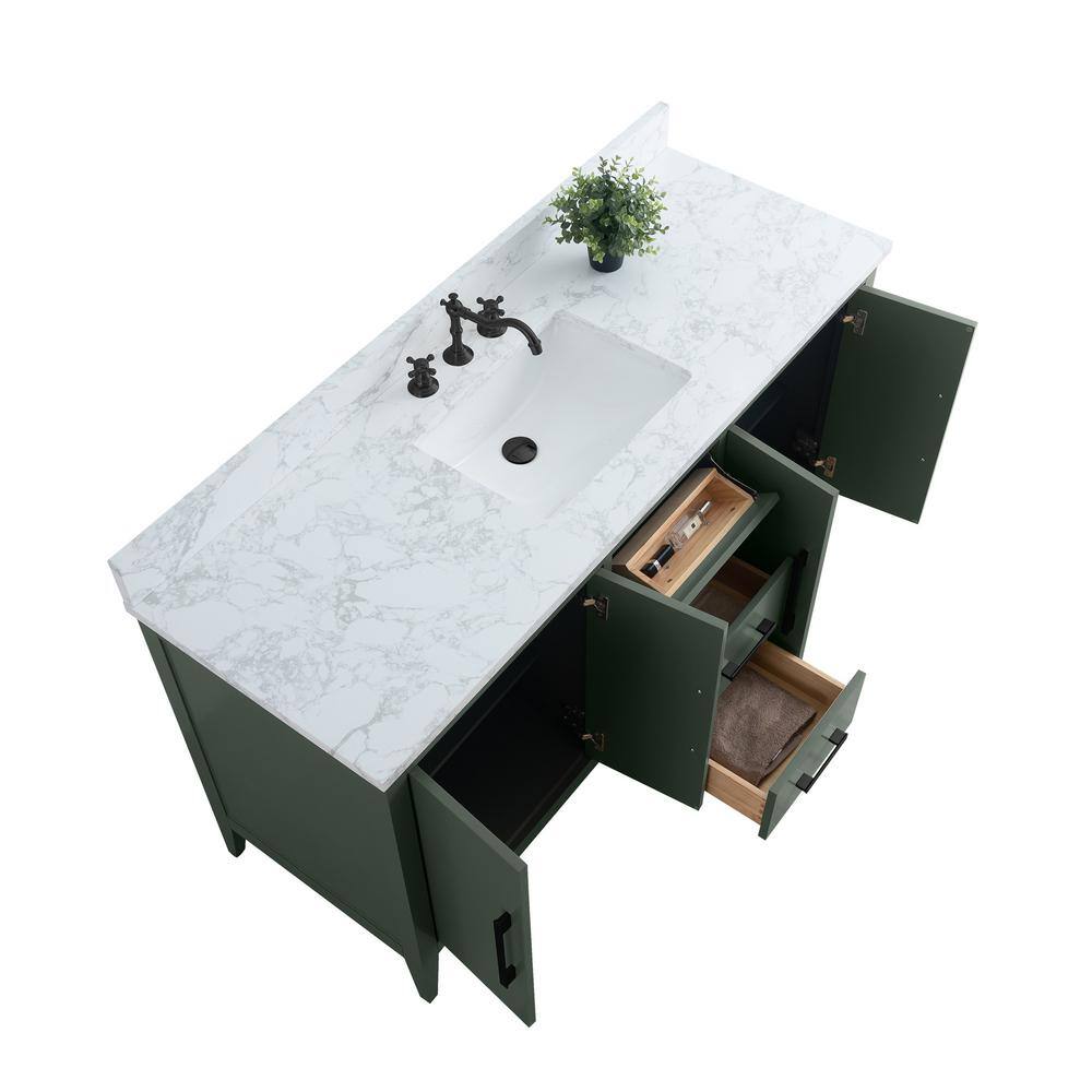 60'' Vintage Green MDF Single Sink Bathroom Vanity with White Marble Top