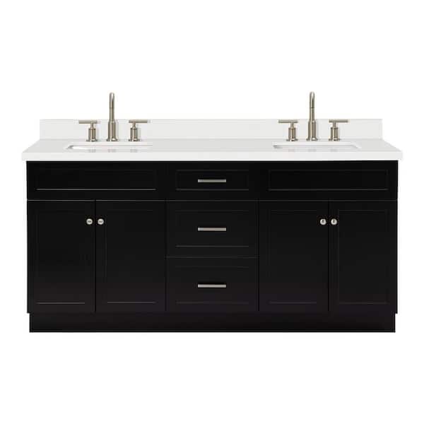 Hamlet 72 in. W x 22 in. D x 36 in. H Bath Vanity in Black with White Pure White Quartz Top