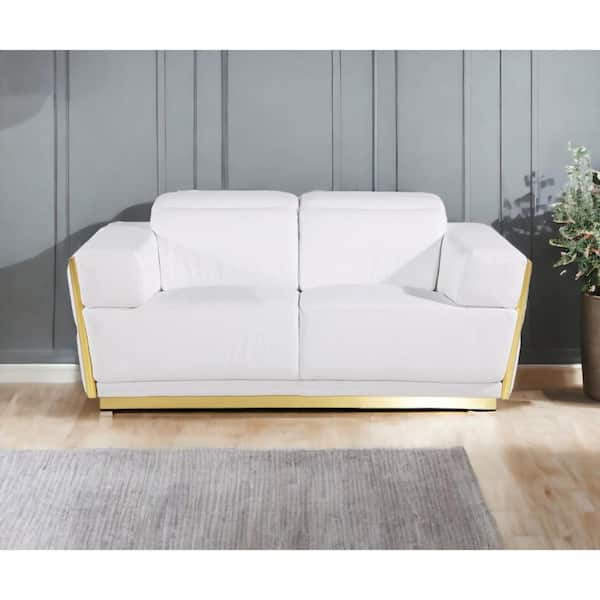HomeRoots 70 in. White Solid Leather 2-Seater Loveseat